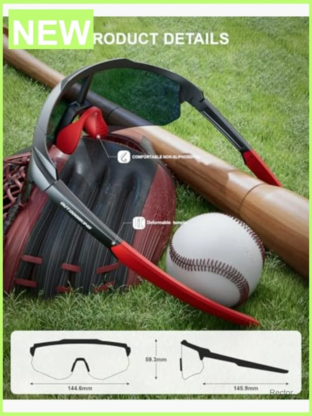 Polarized Sports Sunglasses UV400 One-Piece Lens for Running Cycling Baseball